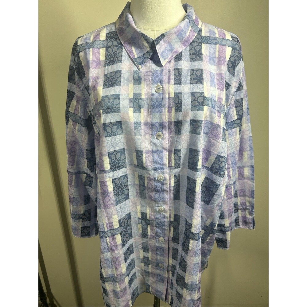 Alfred Dunner Women's Button Down Blouse Size 2X Multolor 3/4 Sleeves 194